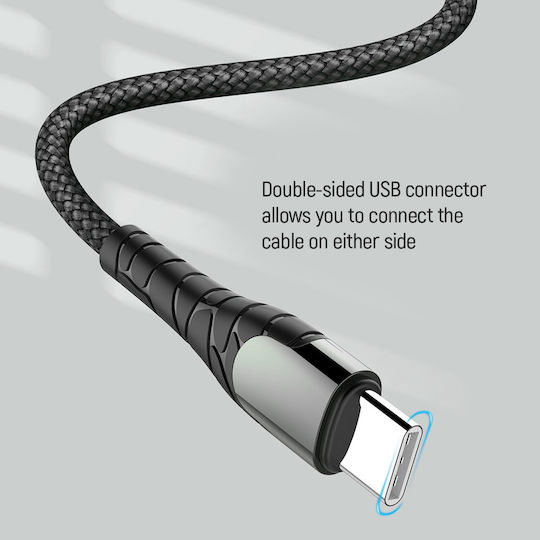 ColorWay Braided USB 2.0 Cable USB-C male - USB-C 65W PD Γκρι 1m CW-CBPDCC040-GR