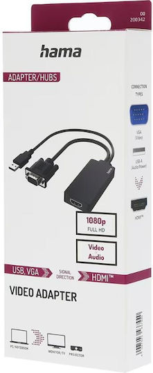 Hama Converter Vga+usb Male Hdmi Female Full Hd 1080p Black