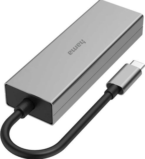 HAMA USB-Hub 4 Anschlüsse USB 3.2 mit USB-C Verbindung Grau