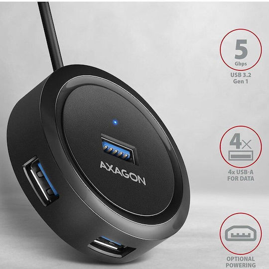 Axagon USB 3.2 Hub 4 Porturi cu conexiune USB-C și Port de încărcare Albastru