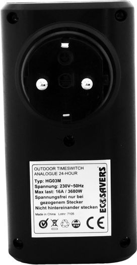 Ecosavers Механичен Таймер за Контакт Дневен За Външна Употреба IP44