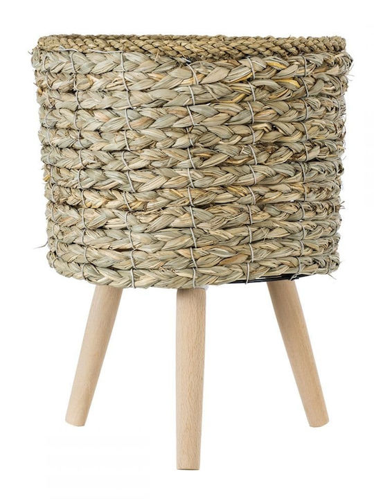 GloboStar Skopelos Planter Wicker Beige with Stand 26x26x36cm.