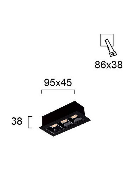 Viokef Правоъгълена Металик Вграден Спот с Патрон Вграден LED Черен 95x4.5см. 1бр