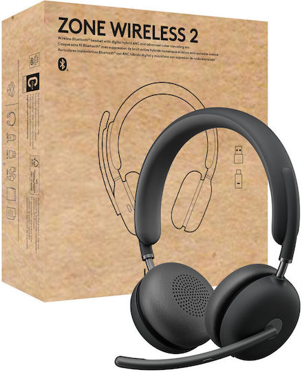 Logitech Zone Wireless 2 Teams Version With Receiver On Ear Multimedia Ακουστικά με μικρόφωνο και σύνδεση Bluetooth / USB-A σε Γκρι χρώμα