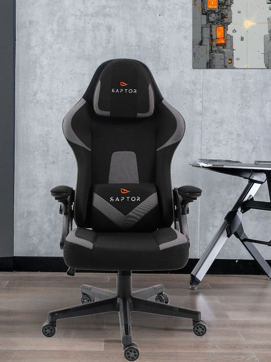 Raptor Fury Fabric Gaming Chair with Adjustable Arms Gray