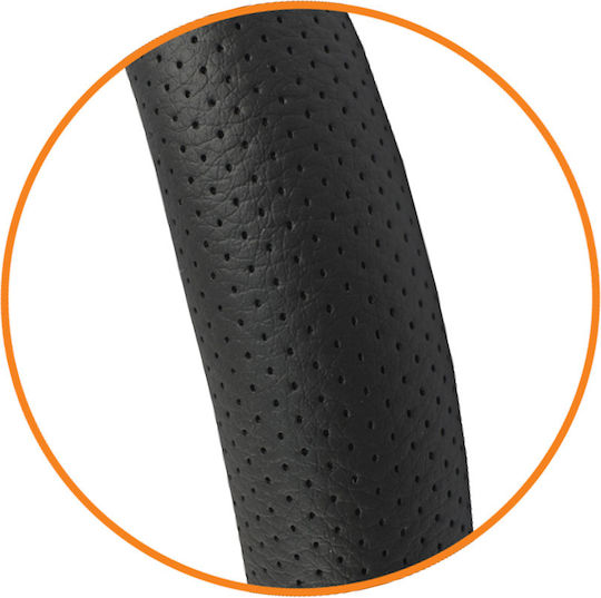 Cartech Car Steering Wheel Cover with Diameter 35cm Leather Black with Black Stitching