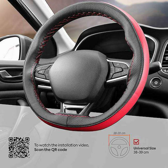 Otom Car Steering Wheel Cover Otom Stitching Tailored with Diameter 37-39cm made of Leatherette Black