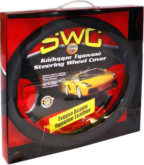 Autoline Car Steering Wheel Cover 13795 with Diameter 38cm Leather Black with Black Stitching 9990000006496