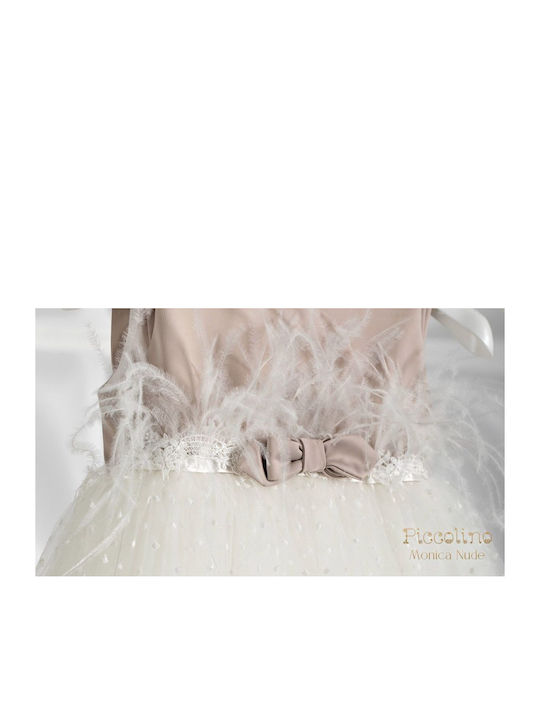 Piccolino Monica Nude Baptism Clothing Set with Hair Accessories & Dress made of Tulle 2pcs