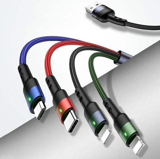 Usams Braided USB to Type-C / Lightning Cable 2A Μαύρο 3m (10CAB0346)