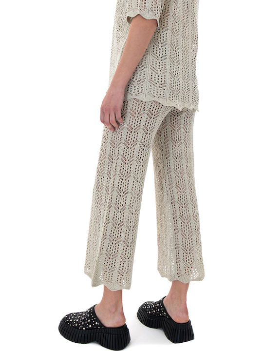 Moutaki Damen Stoff Hose mit Gummizug Straight Beige (sand)