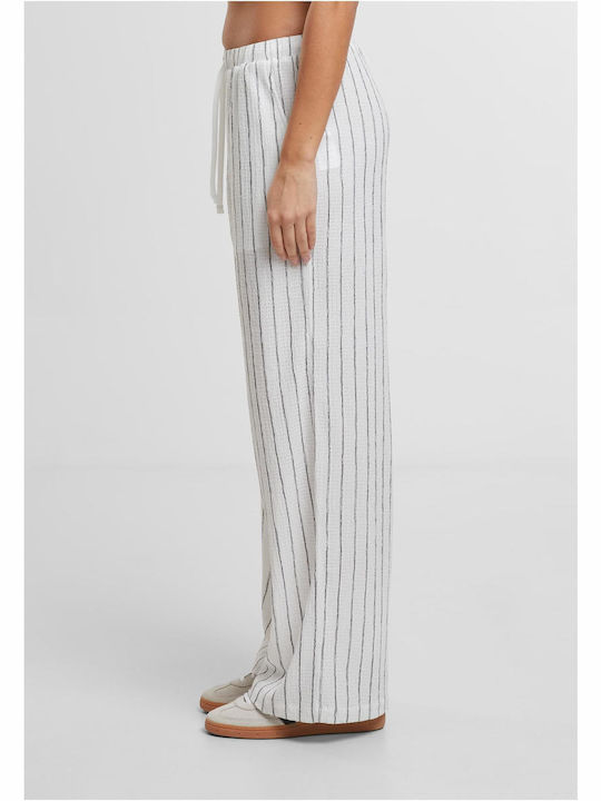 Women's Fabric Trousers Relaxed Fit Striped Offwhite/black