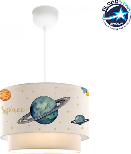GloboStar Saturn Single-Light Kids Ceiling Pendant Light Fabric 8W E27 Socket White 30x70cm