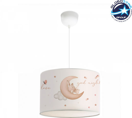 GloboStar Moon Μονόφωτο Παιδικό Φωτιστικό Κρεμαστό από Ύφασμα με Υποδοχή E27 Λευκό 28x70cm