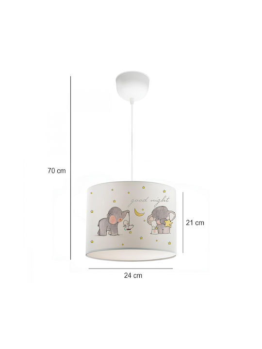 GloboStar Kids Fabric Single Ceiling Light E27 Elephant Gray 24x70cm