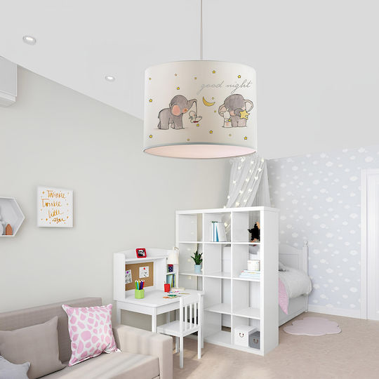 GloboStar Kids Fabric Single Ceiling Light E27 Elephant Gray 24x70cm