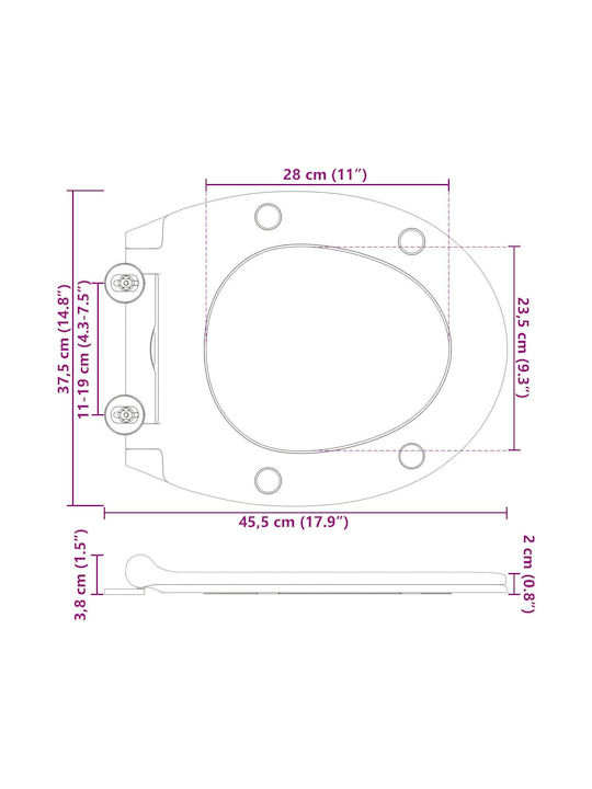 vidaXL Plastic Soft Close Toilet Seat White 37.5cm 42002365