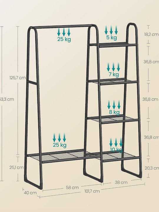 Songmics Κρεμάστρα Δαπέδου από Μέταλλο Μαύρη 101.5x40x153.5cm