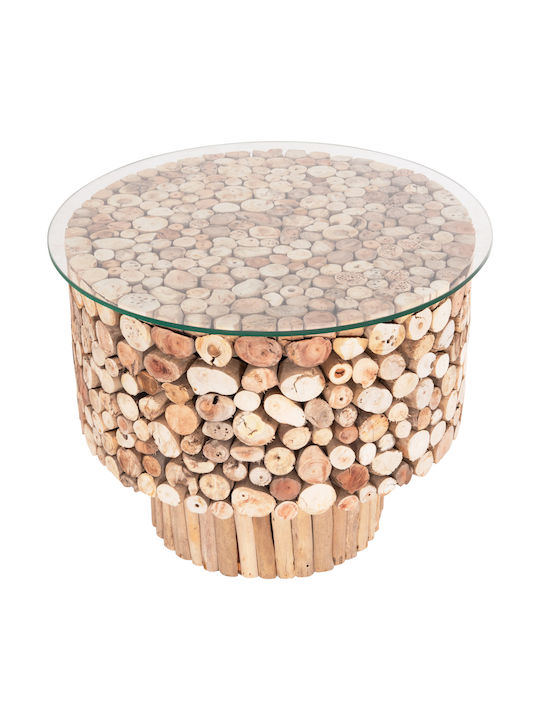 Round Side Table Sparrow Made of Solid Wood Driftwood 65x65x51 cm