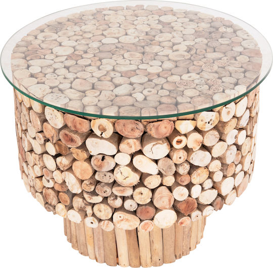 Round Side Table Sparrow Made of Solid Wood Driftwood 65x65x51 cm