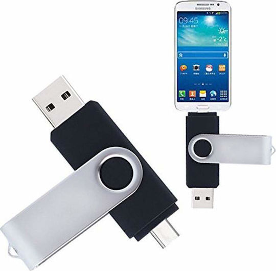 Stick de memorie Siks 256 Gb 2 în 1 USB 3.0 Type-C rotativ 360⁰ rezistent la apă compatibil cu dispozitive cu port Type C compatibilitate OTG viteză mare gri negru