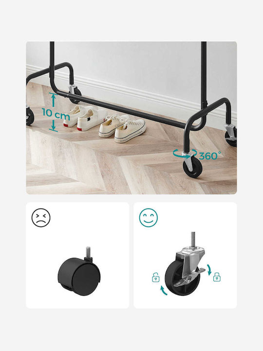 Songmics Wheeled Floor Garment Rack made of Metal Black 160x45x150cm