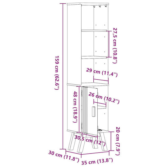 vidaXL Στήλη Μπάνιου Δαπέδου Μ35xΒ30xΥ159cm Καφέ