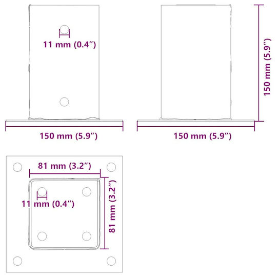 vidaXL Βάση για Πέργκολα από Ξύλο 8.1x8.1cm 12τμχ