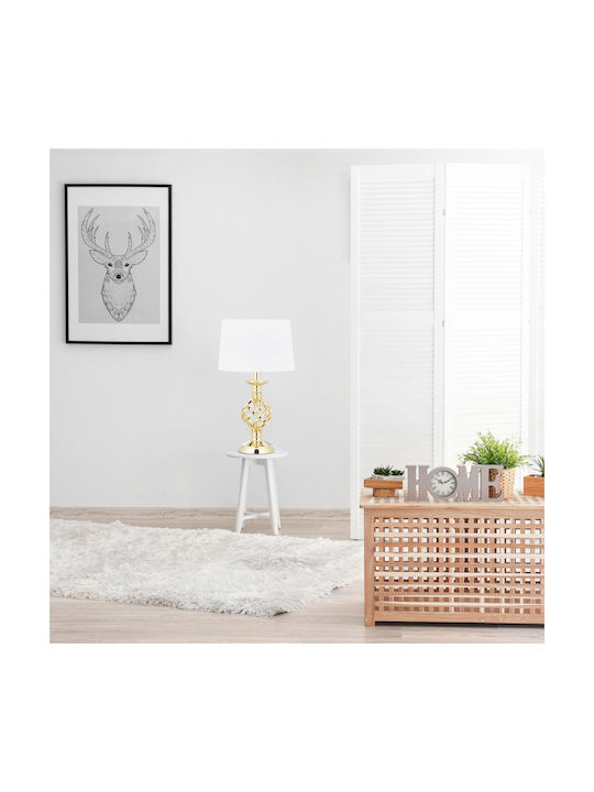 Relaxdays Material Textil Lampă de masă pentru Soclu E14 cu Abajur Alb și Bază Auriu