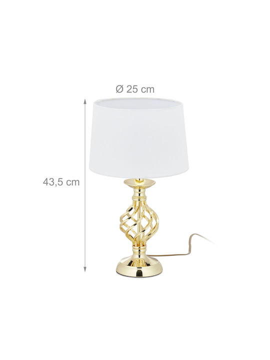 Relaxdays Material Textil Lampă de masă pentru Soclu E14 cu Abajur Alb și Bază Auriu