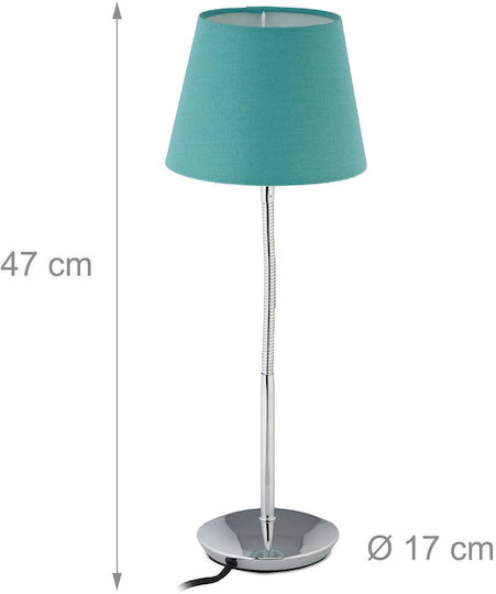 Relaxdays Material Textil Lampă de masă pentru Soclu E14 cu Abajur Turcoaz și Bază Argintiu