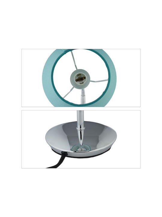 Relaxdays Material Textil Lampă de masă pentru Soclu E14 cu Abajur Turcoaz și Bază Argintiu