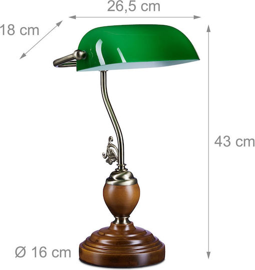 Relaxdays Wood Table Lamp for Socket E27 with Green Shade and Brown Base