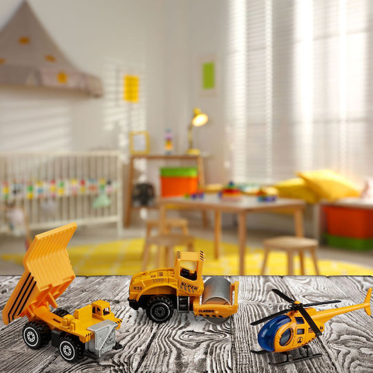 Set de Jucării 6 Piese Elicopter Stivuitor Excavator Autogreder Basculantă Excavator Mic pentru Copii de 3 Ani+