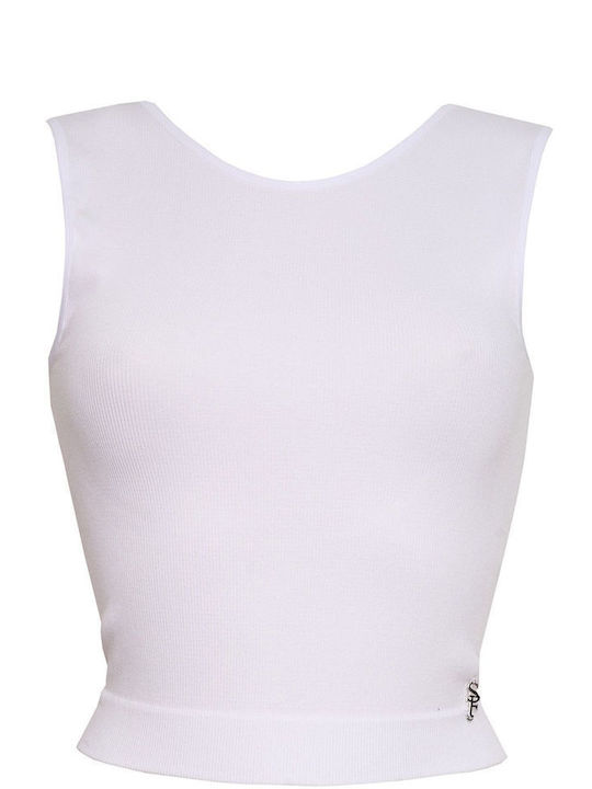 Bluze Damă Crop cu Bretele Alb