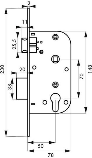 Κλειδαριά Χωνευτή Κυλίνδρου Νίκελ 50 X 70 Thirard 00094523