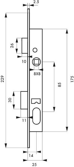 Thirard 00094381 Narrow Iron Gate Lock 14 X 85 Oval Cylinder with 3 Keys