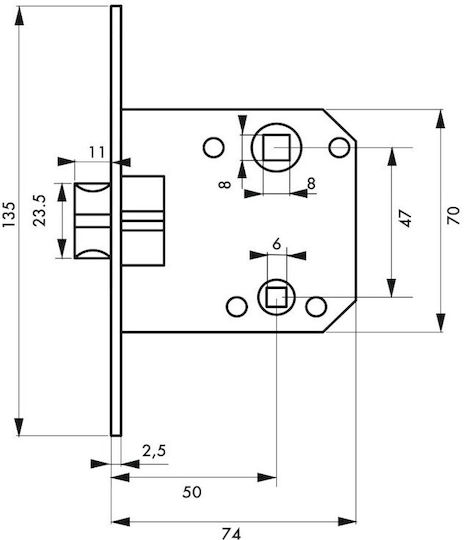 WC Interior Door Lock 50 X 47 Thirard 00094367