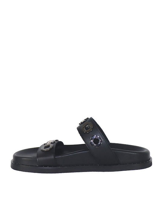Δερμάτινα Γυναικεία Ανατομικά Σανδάλια Flatforms Μαύρα