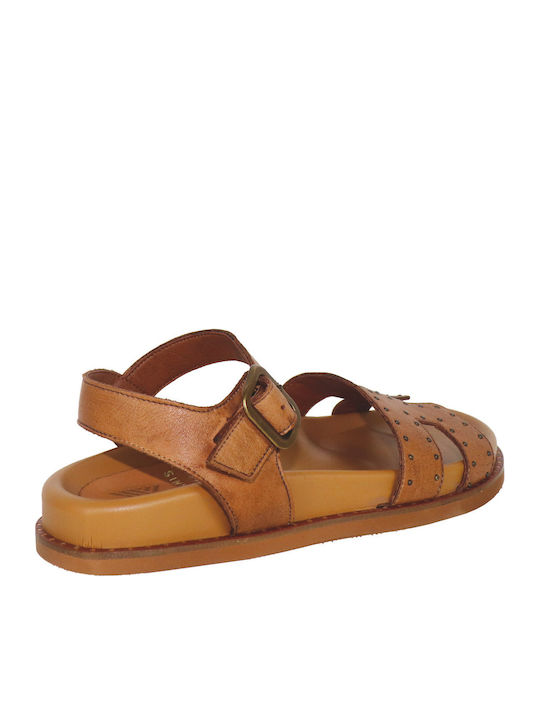 Leder Flache Sandalen für Damen Anatomisch Flatforms in Tabac Braun Farbe