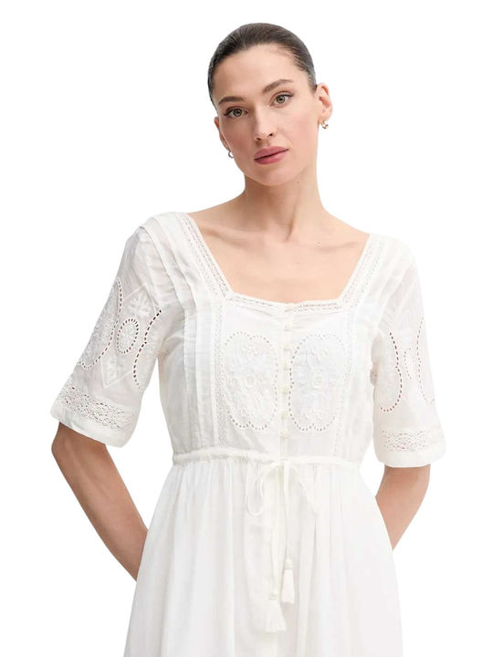 Dress Καλοκαιρινό Maxi Σεμιζιέ Φόρεμα White