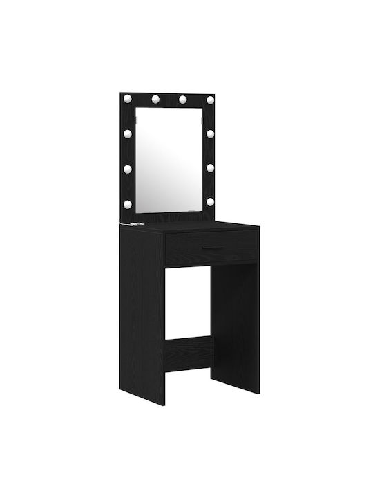 Masută De Toaletă De Podea Din Lemn Negru Prelucrat Cu Oglindă 50x41x135cm