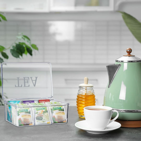 Relaxdays Caseta Pentru Ceai Cu Capac Din Plastic Transparent 15x9x21.5cm