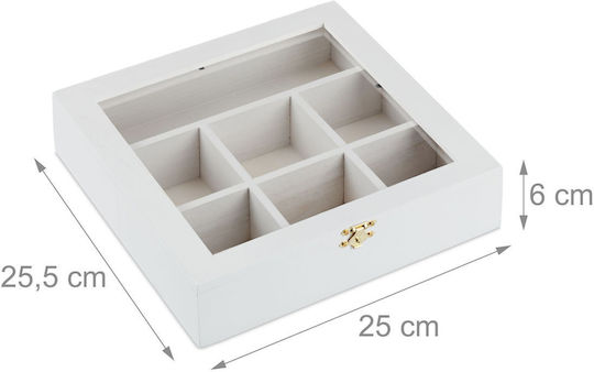 Relaxdays Caseta Pentru Ceai Cu Capac Din Lemn Alb 25x6x25,5cm