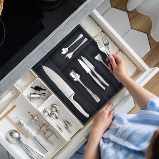 Relaxdays Wooden Drawer Cutlery Tray 30.5x43x5 cm Black