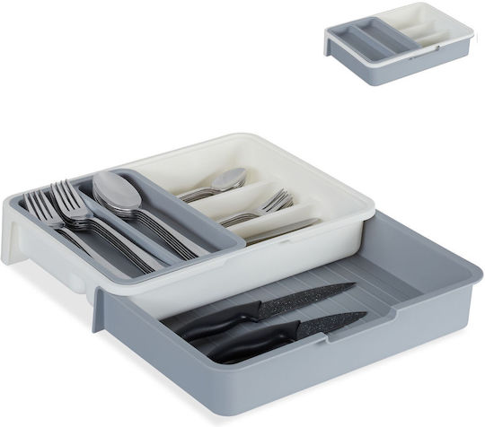 Relaxdays Tăvi Pentru Tacâmuri De Sertar Rabătabilă Din Plastic 31.5x23.5x6cm Albă