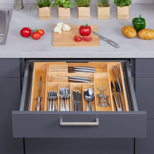 Relaxdays Drawer Cutlery Tray Opening Wooden 44.5x45x5.5cm Beige