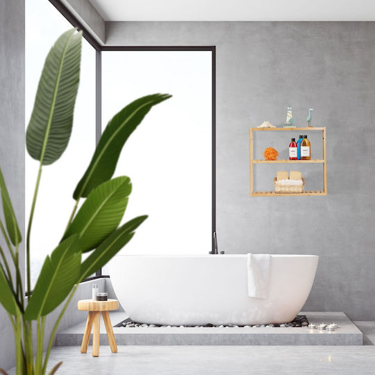 Relaxdays Επιτοίχια Ραφιέρα Μπάνιου Bamboo 54x60x15cm Καφέ
