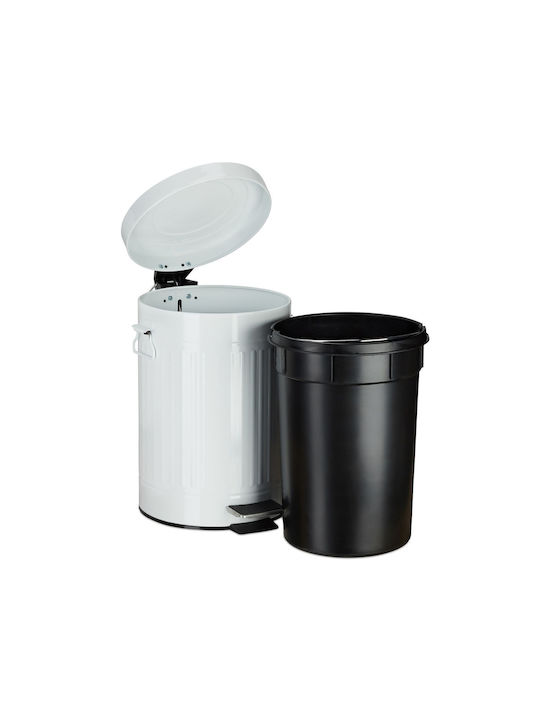 Relaxdays Waste Bin Waste Metallic with Pedal White 3lt 1pcs