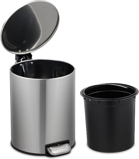 Relaxdays Metallischer Mülleimer mit Pedal Silber 5lt